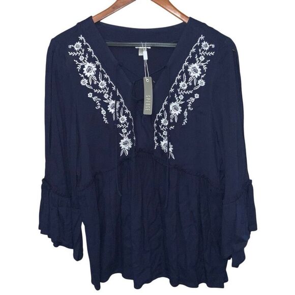 Spense Top Cold Shoulder Boho Embroidered Peasant size L - Picture 1 of 4